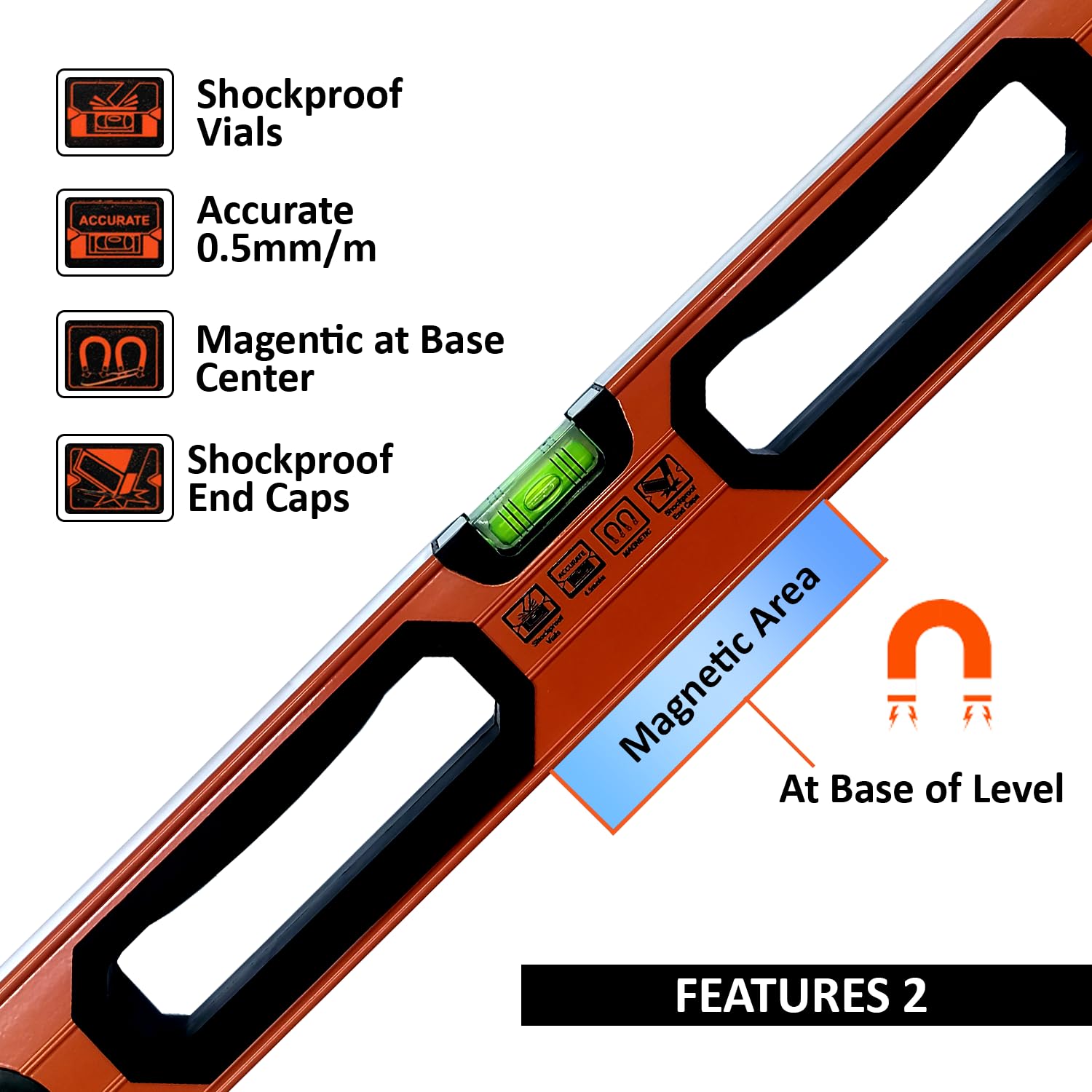 Harden 600mm Aluminum Level With Rubber Handle, with Rotating Vial - Professional Series - 580511 2