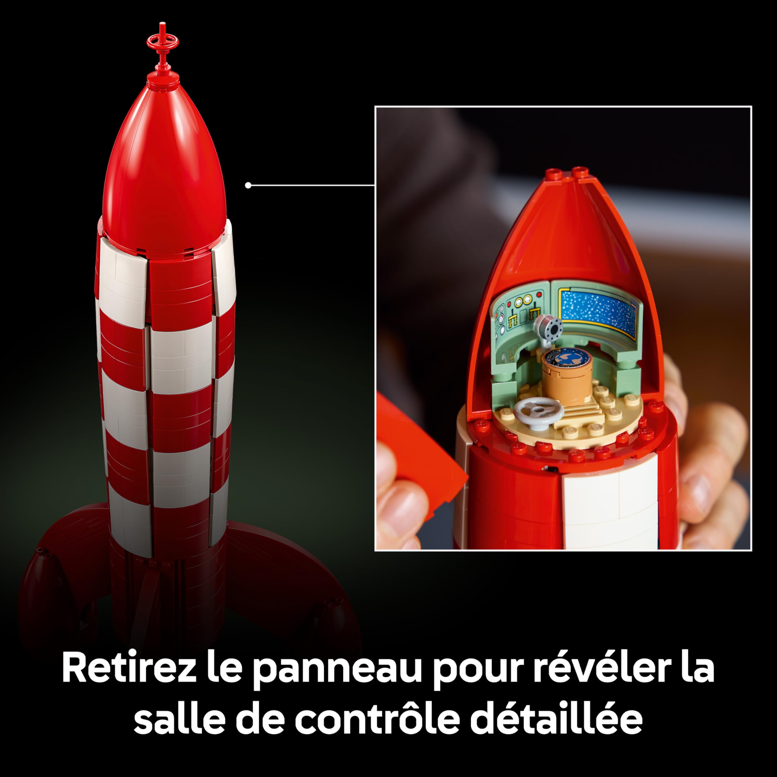 LEGO Ideas La Fusée de Tintin - Maquette de Navette Spatiale pour Adulte - Décoration de Bureau DIY avec 5 Minifigurines & Figurine de Milou Le Chien - Idée Cadeau pour Fans de Bande Dessinée 21367