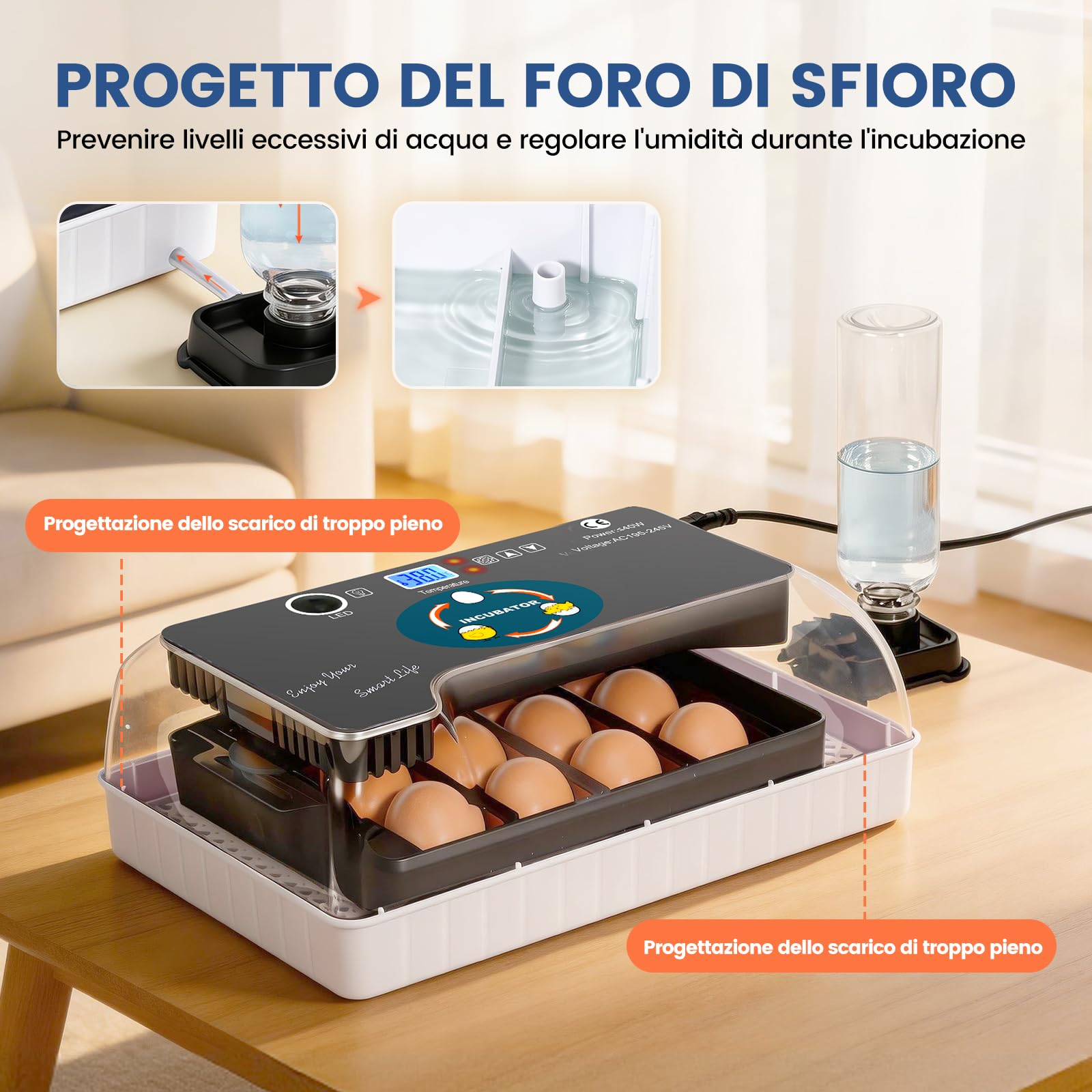 Incubatrice per Uova, 12-35 Uova Completamente Automatica con Display Della Temperatura, Controllo Della Temperatura e Giratore Automatico Delle Uova, per Galline da Cova, Quaglie, Anatre, Oche