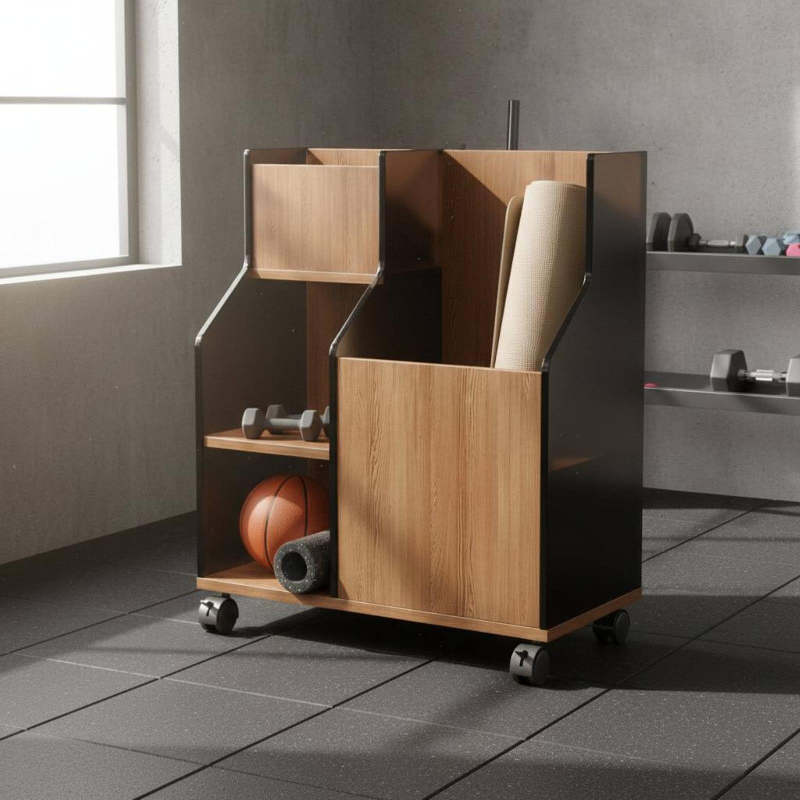 Soporte para Equipo de Fitness Organizador Estantería Carrito Portacolchonetas con Ruedas Bloqueables Material Acrílico y Tablero Apto para Gimnasios