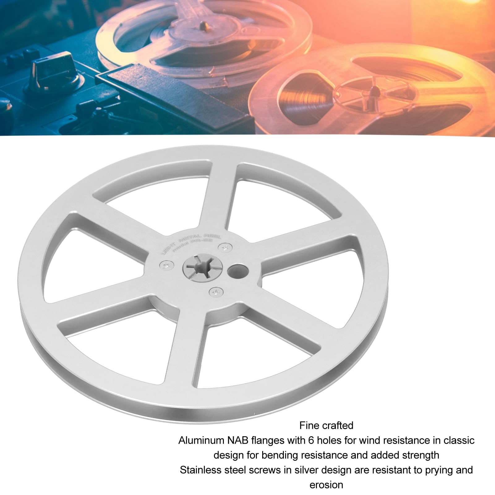 PUSOKEI 1/4 7 Inch Aluminum Alloy Universal Open Reel Sound Tape Empty Reel, Silver