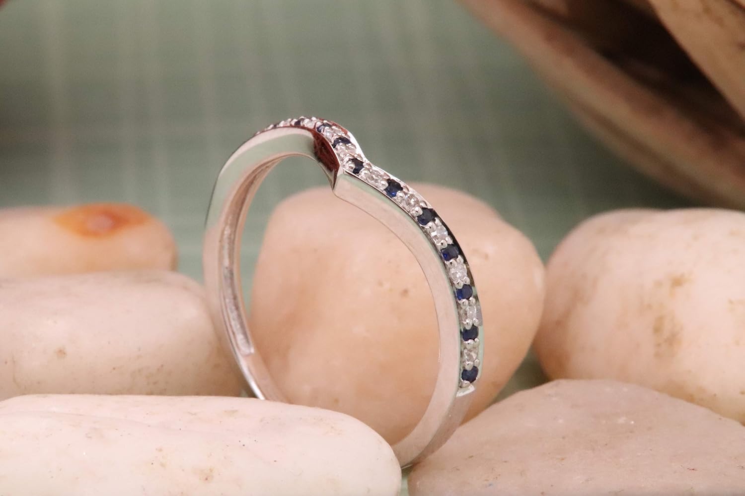 Dazzlingrock Collection Round Gemstone & White Natural Diamond Wedding Chevron Band for Women in Real Solid Gold - Image 5