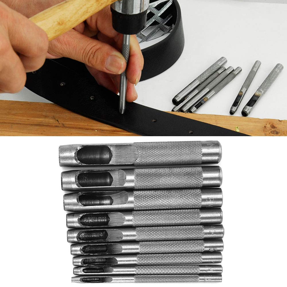 GOTOTOP Sacabocados para Madera 9pcs Leather Hole Punch Set Carbon Steel Chrome Plated with 2.5-10mm Sizes for Leather Craft Belts Gaskets Plastic Rubber