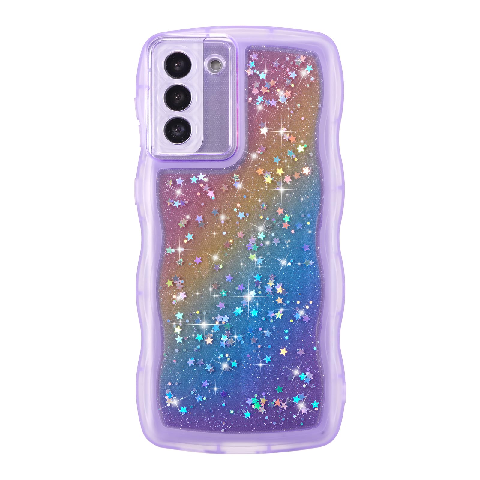 ZTOFERA for Samsung Galaxy S21 Plus 5G Case 6.7",Cute Curly Wave Case with Glitter Rainbow Star,Clear Shiny Bling Soft TPU Shockproof Phone Protective