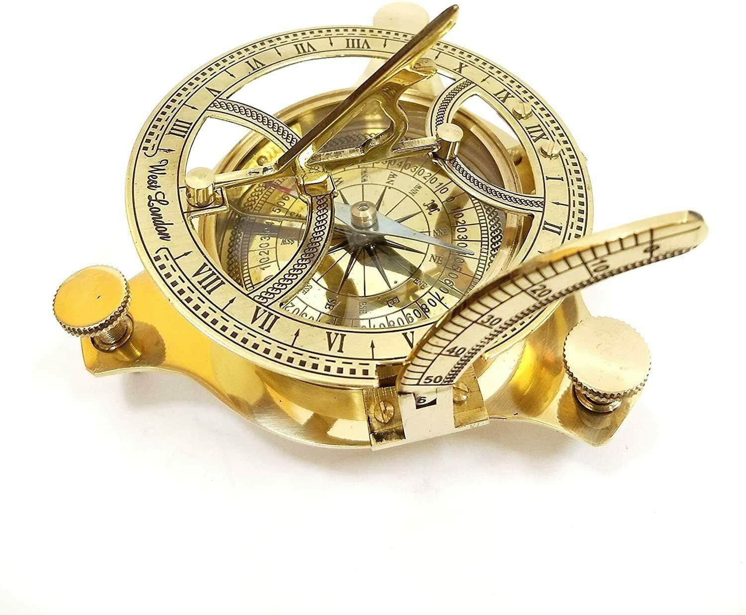 Antique Brass Sundial Compass – 4-Inch Large Vintage Nautical Compass Navigation Instrument with Sundial, Decorative Collectible for Outdoor Camping-picture-31