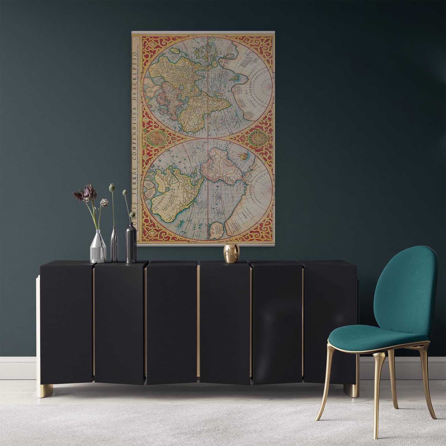 Artaza Leinwand Bilder Weltkarte Antik - 80x120 cm - Wanddeko Wohnzimmer - Wandbilder Vintage Landkarte - Deko Büro
