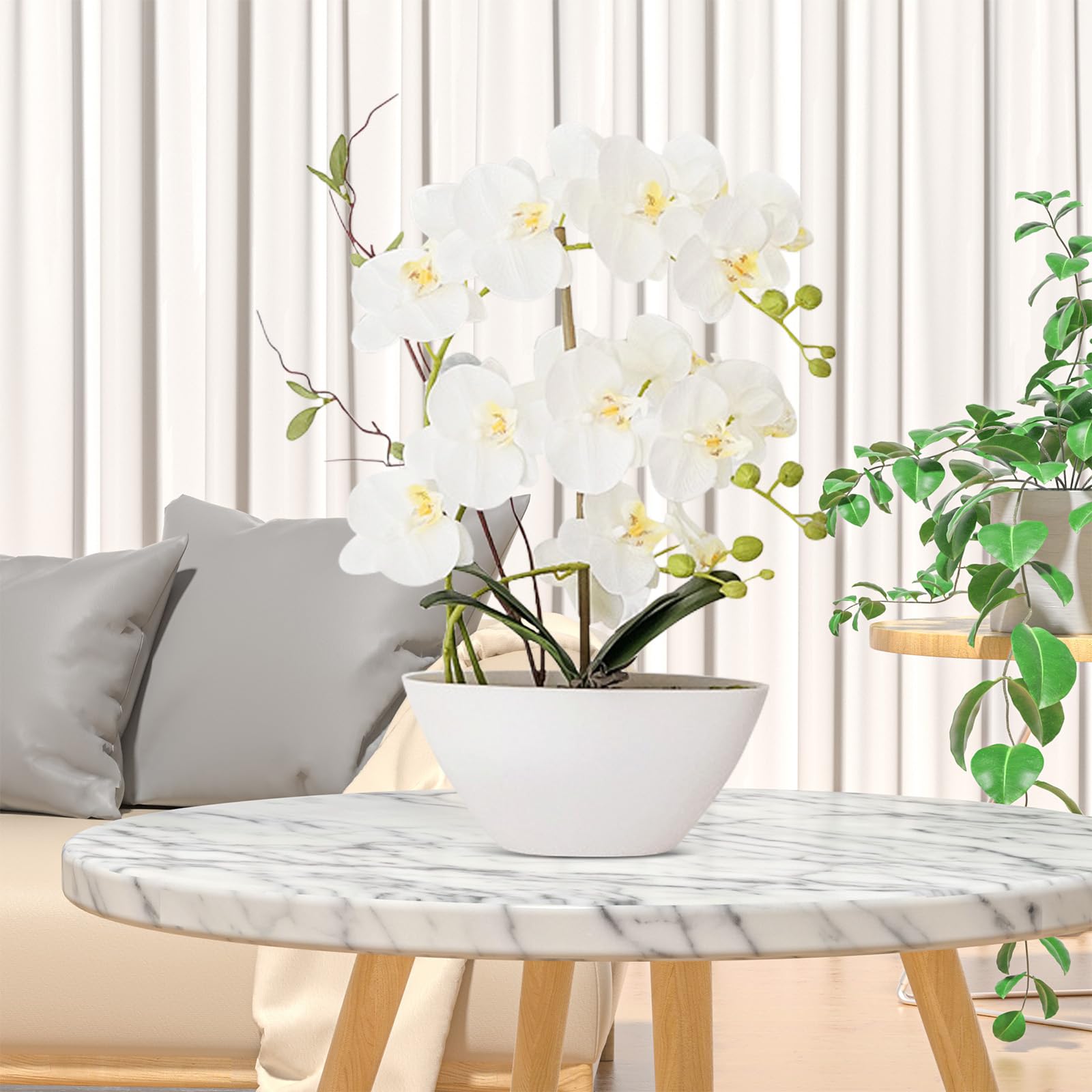Fleurs Artificielles, 45CM Fleurs Artificielles Orchidée Décoration Artificielle Plantes Comme De Vraies Décoratives Artificielles Orchidées En Pot Décoration De Table Rebord De Fenêtre Pour Salon