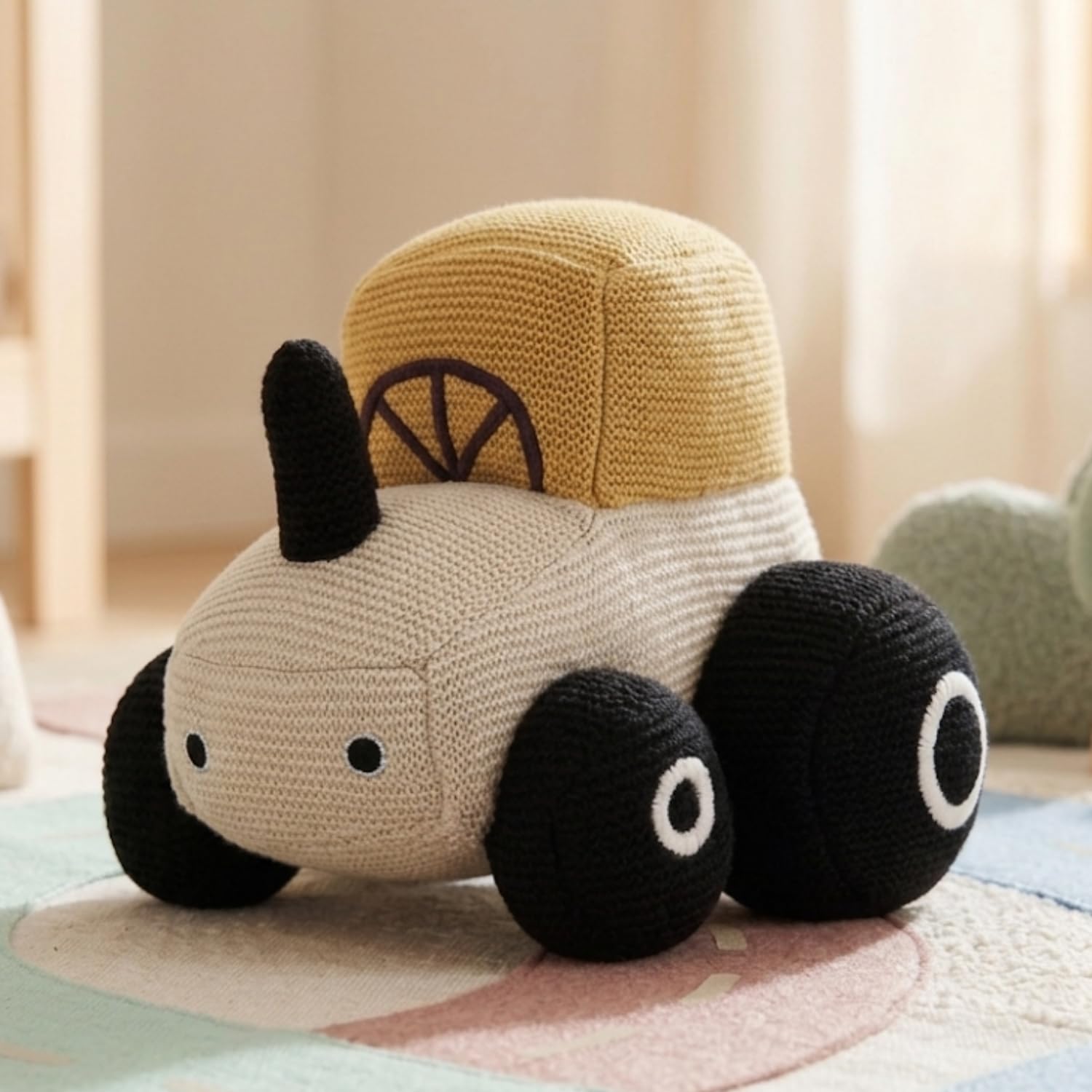 Haus & Kinder Knitted New Born Baby Toys-Car Toy Gift for Kids, Soft Toys for Girls & Soft Toys for Boys, Toddler Toys, Toys for New Born Baby Boy and Girls, Palewhisper-Corn silk-Black, 10X25 CM, 1Pc-image-25