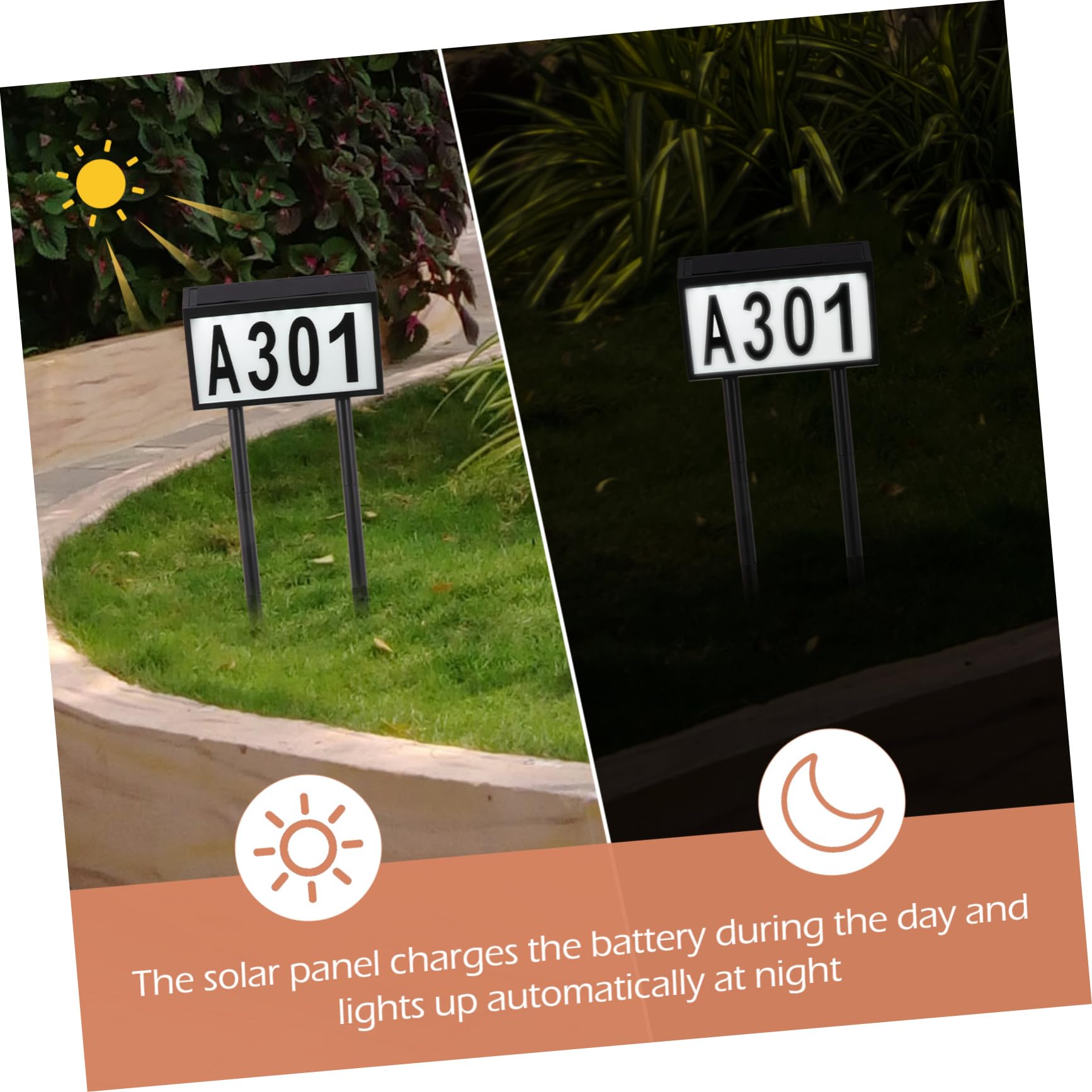 Lampada Solare da Giardino Numeri Civici LED 10 Smd 1200mah Nero in Abs e PC per Esterni Facile da Installare nel Terreno per Ristoranti e Centri Commerciali