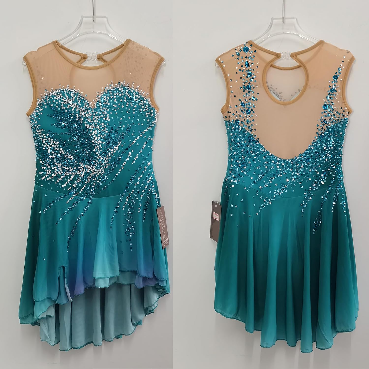 Figure Skating Dress for Girls Sleeveless Gradient Polyester Custom Size Competition and Performance Wear