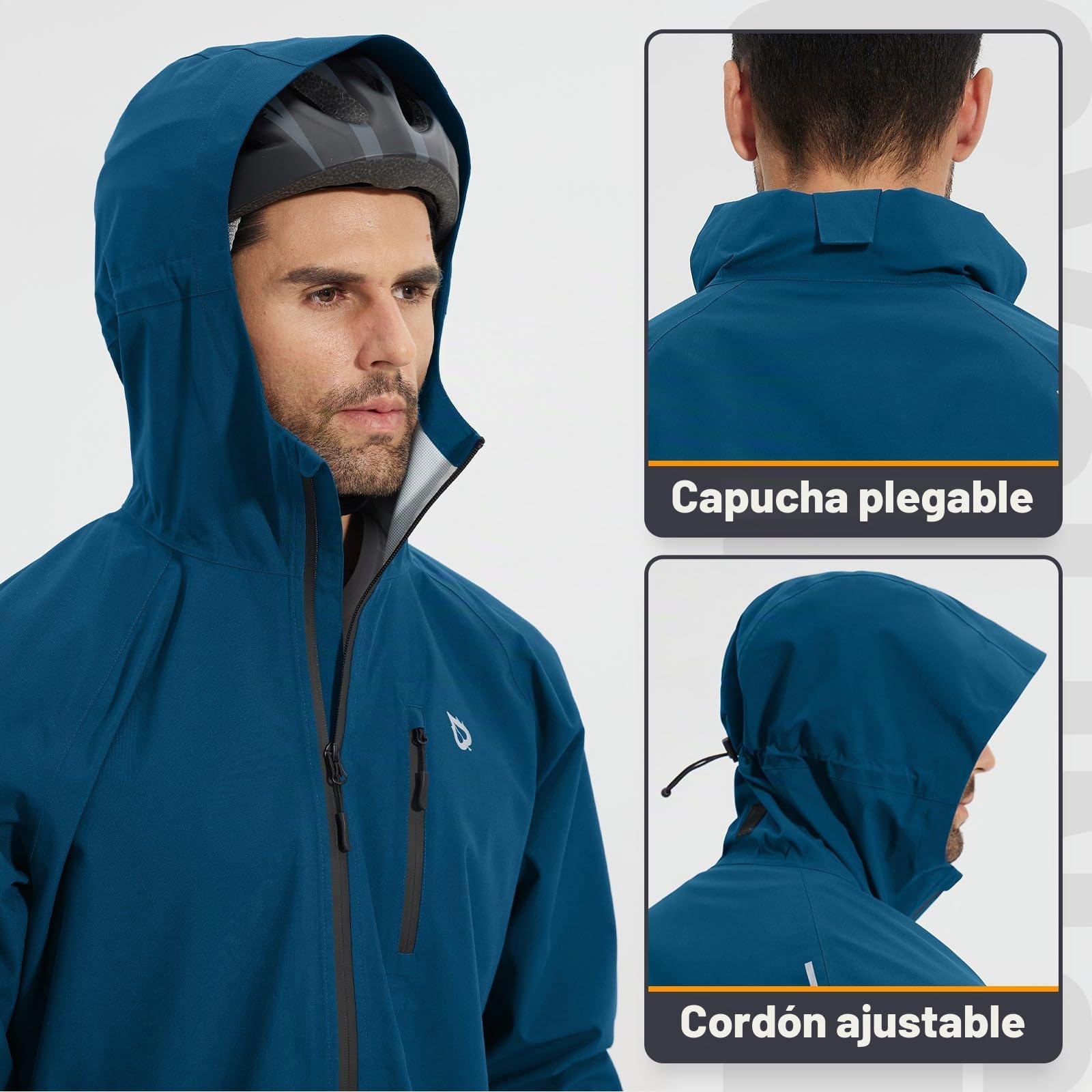 baleaf Chubasquero para hombre, chaqueta impermeable para exteriores, cortavientos, con capucha, 10000 mm, H2O, impermeable