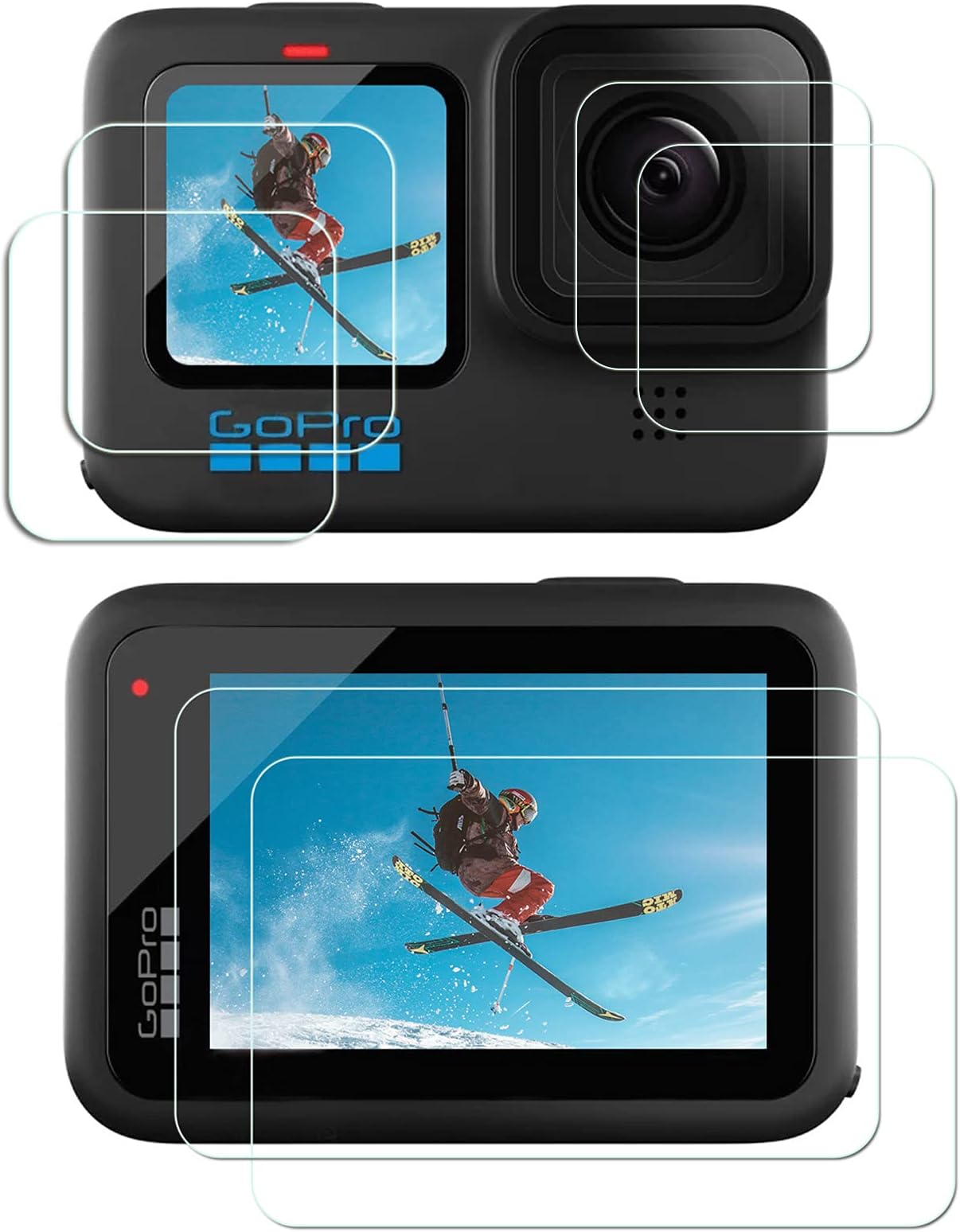 [6 Pack] Screen Protector, Compatible With GoPro Hero 10/9 Black, Ultra-Transparent Tempered Glass Screen Protector + Tempered Glass Lens Protector + Tempered Glass Front LCD Display Film