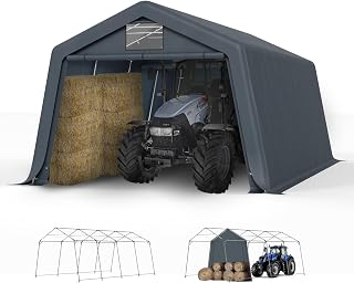 GREEN PARTY 13x22 ft Storage Shelter Shed Portable Outdoor Carport Garage | Heavy Duty Metal Frame, Waterproof Canopy Tent, Roll-up zipper Door & Vents, Wind Resistant, for Car, Boat, Motorcycle & Bike