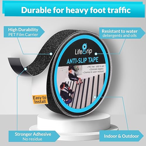 Miniatura 115 de Cinta de tracción antideslizante, 12 pulgadas x 30 pies, mejor agarre, fricción, adhesivo abrasivo para escaleras, peldaños en pisadas, interiores