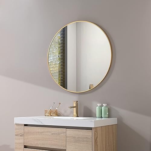 Miniatura 5 de PetusHouse - Espejo redondo dorado de 32 pulgadas, espejo circular dorado para baño, decoración de pared para sala de estar, entrada, dormitorio,