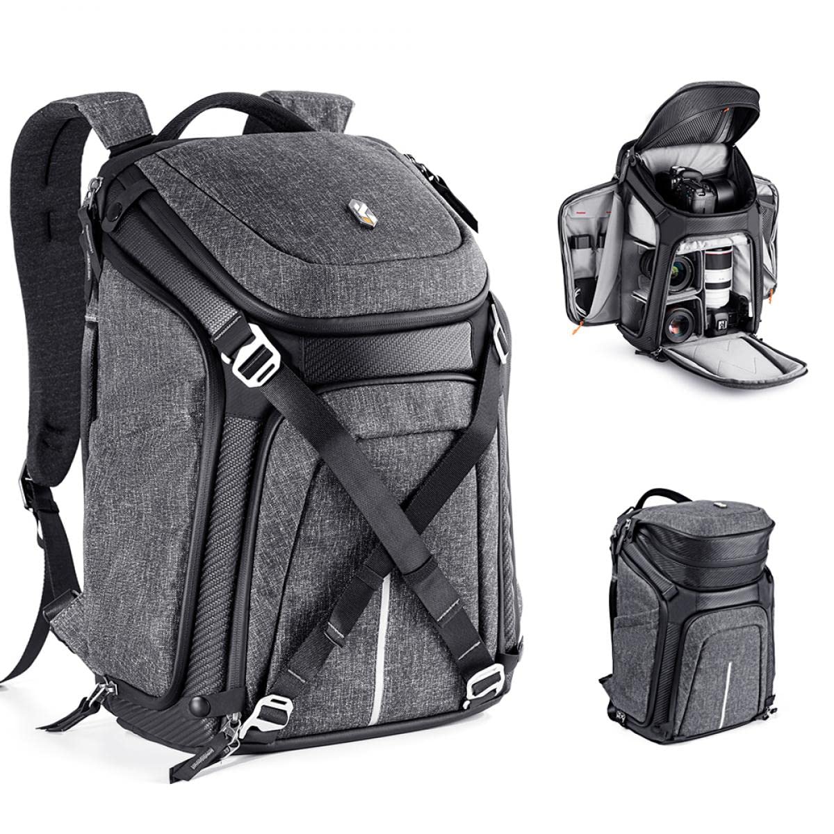 K&F Concept Alpha Backpack 25L Camera Backpack for Travel Photographers | Side & Front Access, 4 Lenses 2 Cameras Tripod 16" Laptop & Tablet | Waterproof & Rain Cover | Reddot Design Award - Grey