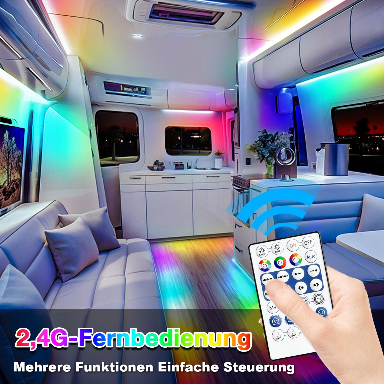 Lichaser 10M LED Streifen für Wohnmobile, Wasserdicht 12V LED Lampen für Wohnmobile IP67 RGB+IC mit App und Fernbedienung, Wohnmobilbeleuchtung für den Innen und Außenbereich für Markise Wohnwagen