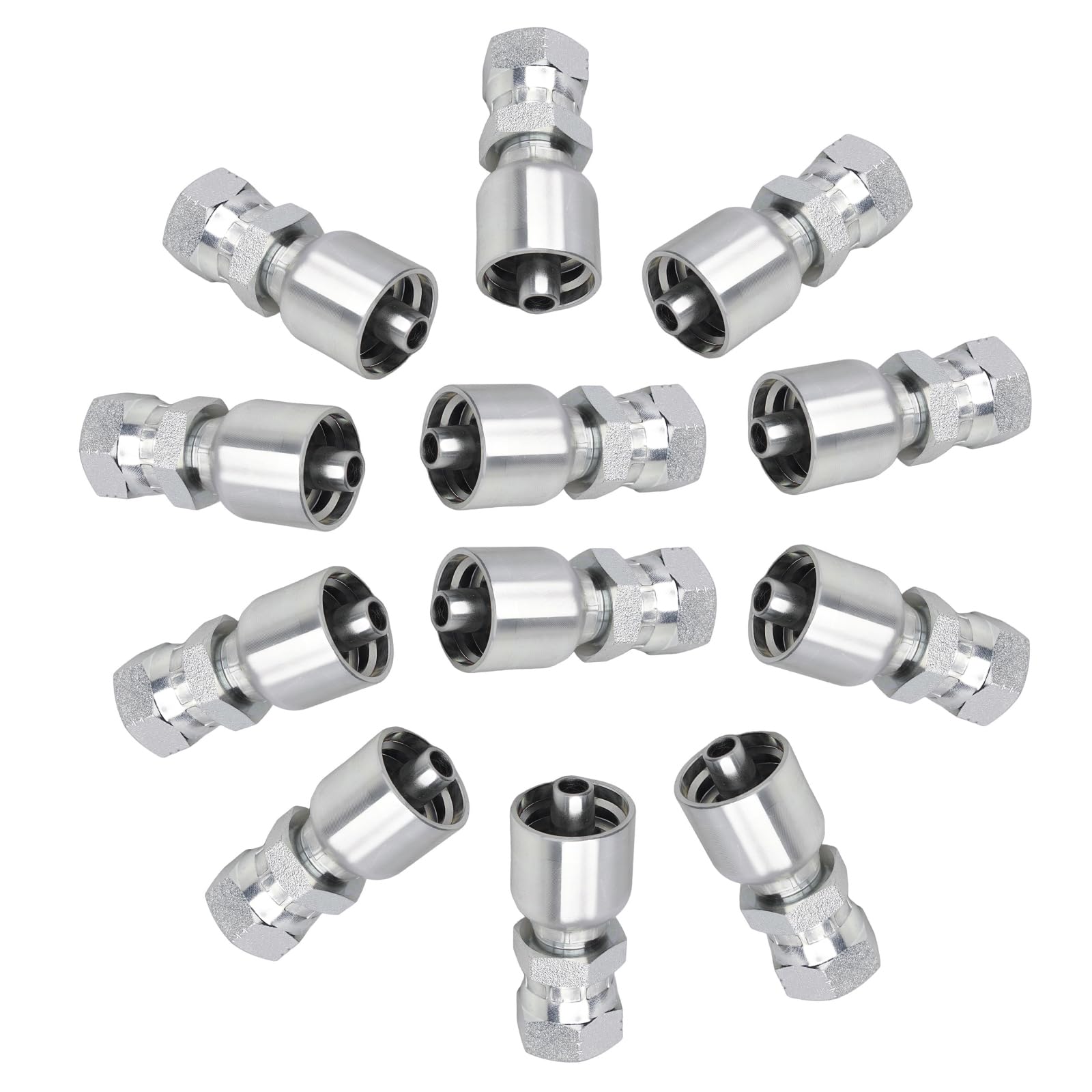 Paquete de 12 accesorios de manguera hidráulica de 1/2 pulgada x extremos giratorios hembra JIC de 37° de 1/2 pulgada, extremos de acero al carbono duraderos para sistemas de línea hidráulica de un
