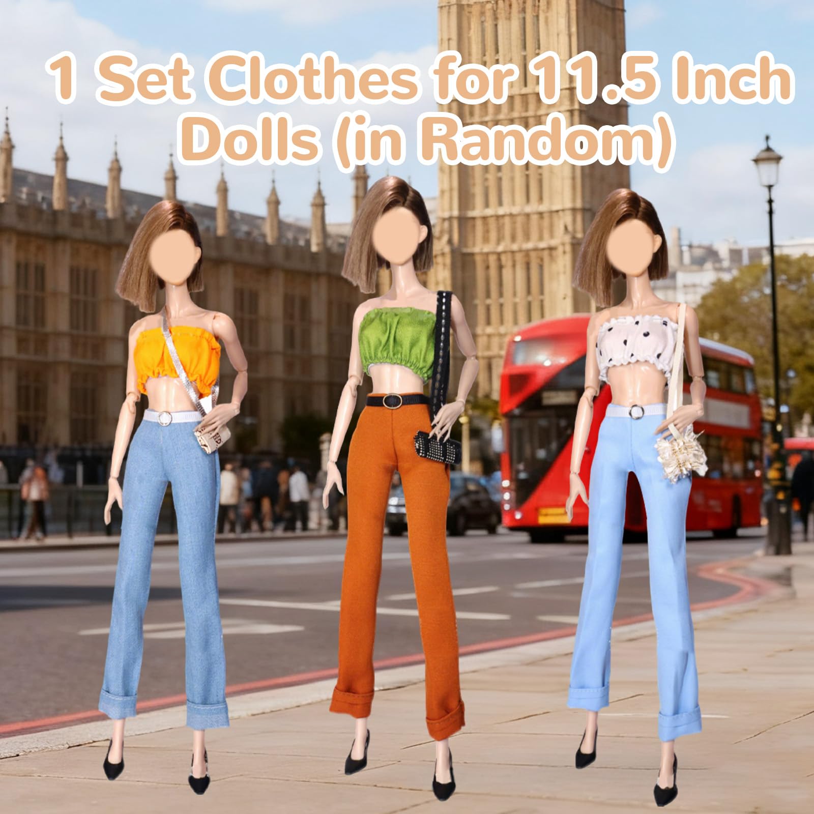 20Pcs Doll Clothes Accessories Set for 11.5 Inch Doll,Fashion Doll Outfit with Hoodie plaid skirt Plush Coat Cropped Top Trousers Sets Printed T-shirts Bag 6 Shoes for Girls & Doll Collector - Image 4