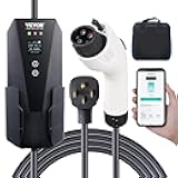 Level 2 Portable EV Charger, 32 Amp 240V, Electric Vehicle Charger with 28 ft Charging Cable NEMA 14-50P Plug, 16/20/24/32A Adjustable Current Plug-in Home EV Charging Station for SAE J1772 EVs