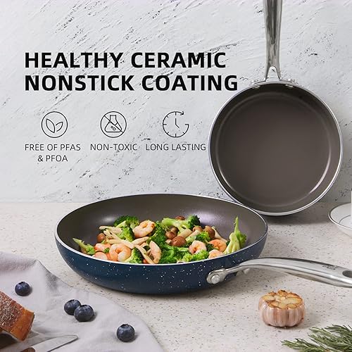 Miniatura 5 de Rockurwok Juego de utensilios de cocina de cerámica antiadherente (6 piezas) ollas, sartenes, ollas y sartenes antiadherentes, no tóxico sin PFAS y