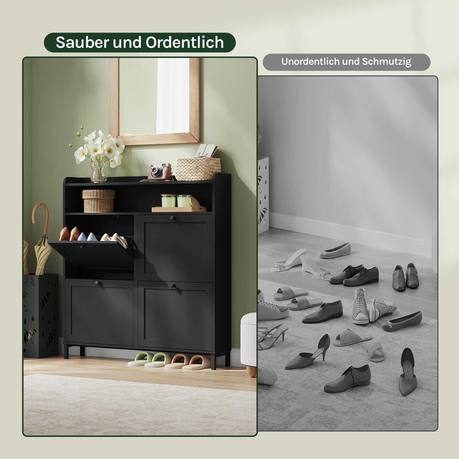 WOLTU Zapatero de Entrada, Zapatero de Recibidor con 4 Cajones Abatibles, para 8-12 Pares, Organizador Zapatos con Estantes, para Pasillo, Entrada, Salón, 100x19,5x107 cm