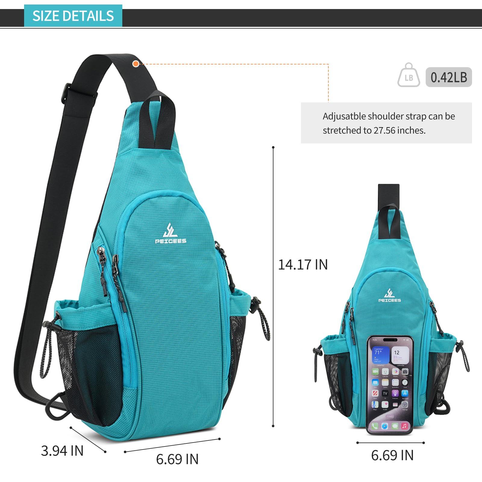 Bolsa pequeña con 2 soportes para botellas, mochila cruzada para uso diario, botella no incluida, Negro -, Pequeño, Bolso bandolera 8