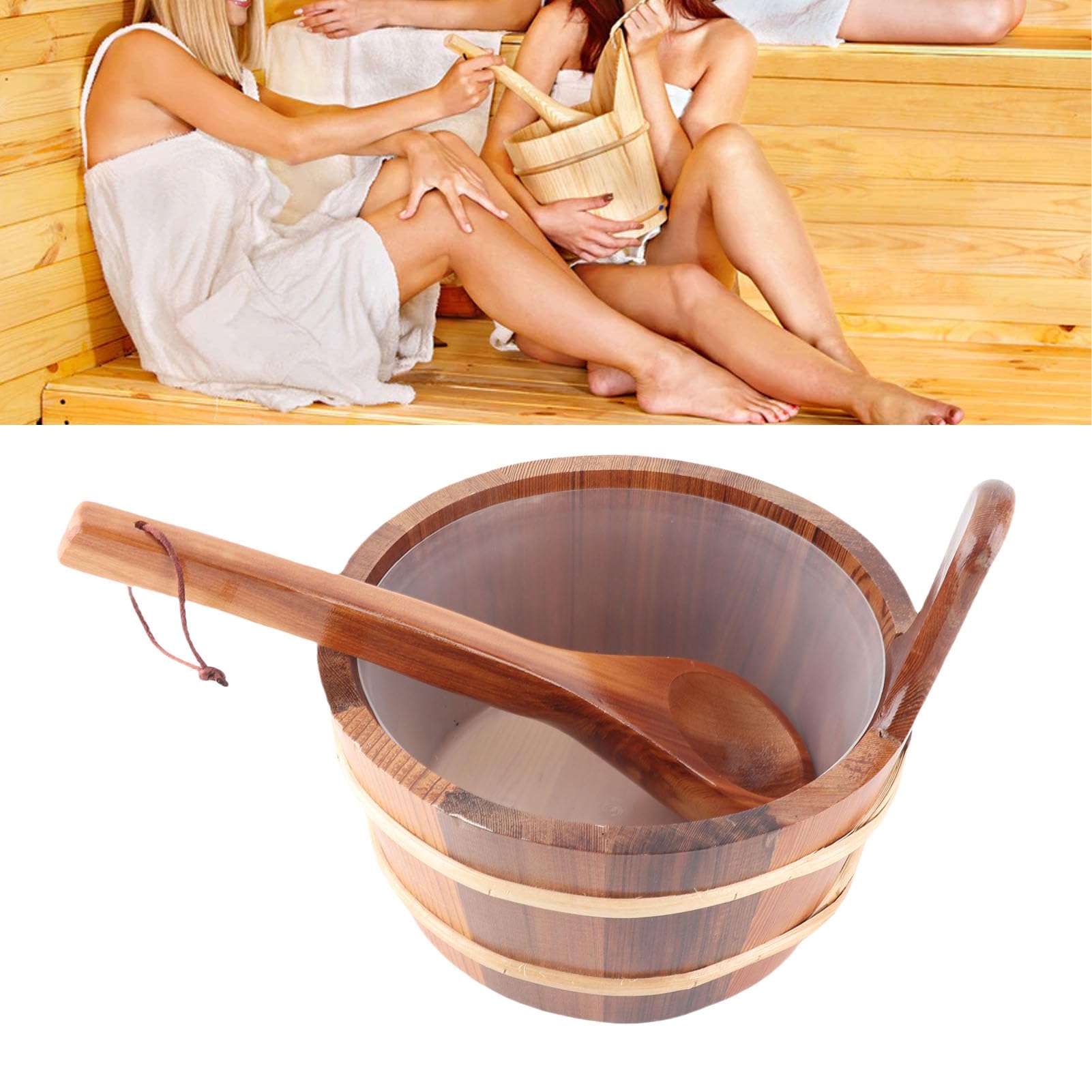 Ensemble seau et louche de sauna, grand seau en bois de 4l avec poignée