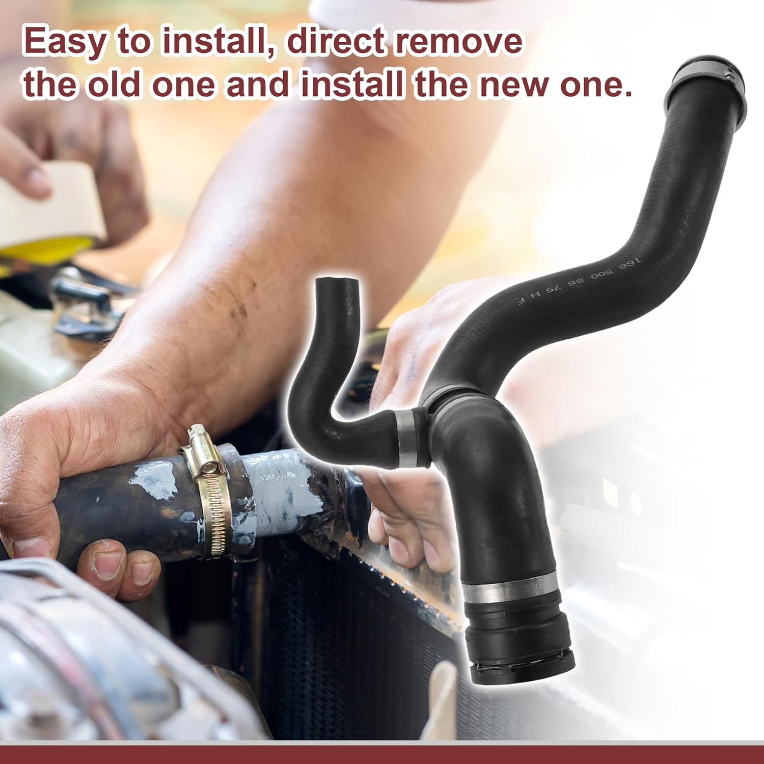 1 Pcs Radiator Coolant Hose for Mercedes-Benz GL450 2015-2016 Lower Coolant Hose Water Pipe No.A1665008675 Black Rubber