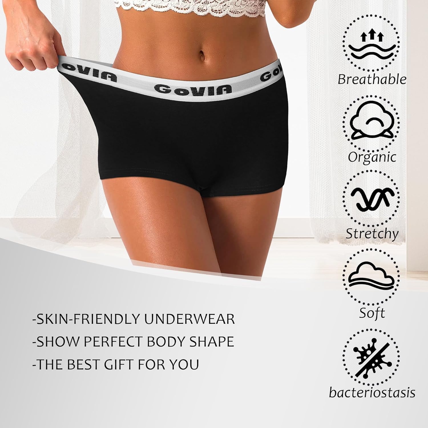 Uizuooy Womens Boxer Underwear Comfortable Full-Coverage Boyshort Cotton Boxer Briefs - Image 6