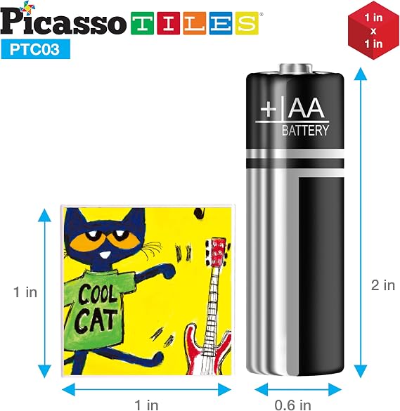 PicassoTiles Magnetic Tiles Pete the Cat Magnet Puzzle Cube Set 6 Cartoon Theme Mix and Match Brain Teaser STEM Educational Toy for Kids Toddlers Preschool Age 3 Plus Sensory Learning Play Kit PTC03