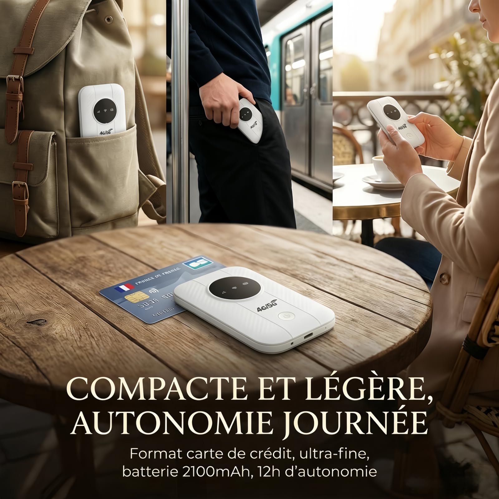 Routeur WiFi Mobile 5G Portable, Hotspot WiFi de Poche avec Écran LED et USB Type-C, Modem Haut Débit Compatible Carte SIM, Routeur Mobile Universel pour Voyage et Télétravail
