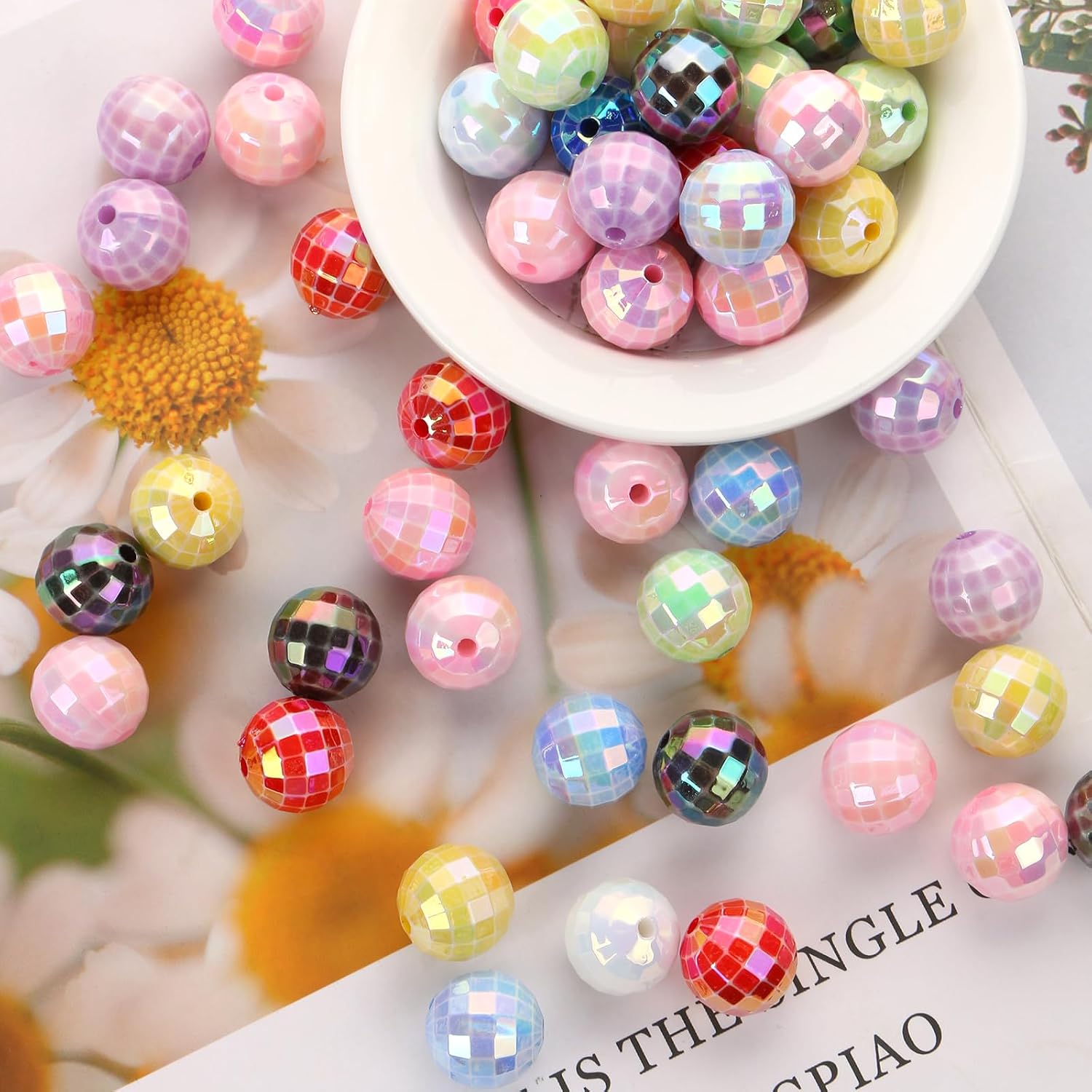 50PCS 16mm Acrylic Beads Colorful Disco Ball Beads Ab Color Bead for Jewelry Making Bracelet Necklace Earrings 70s 80s Costume Accessories