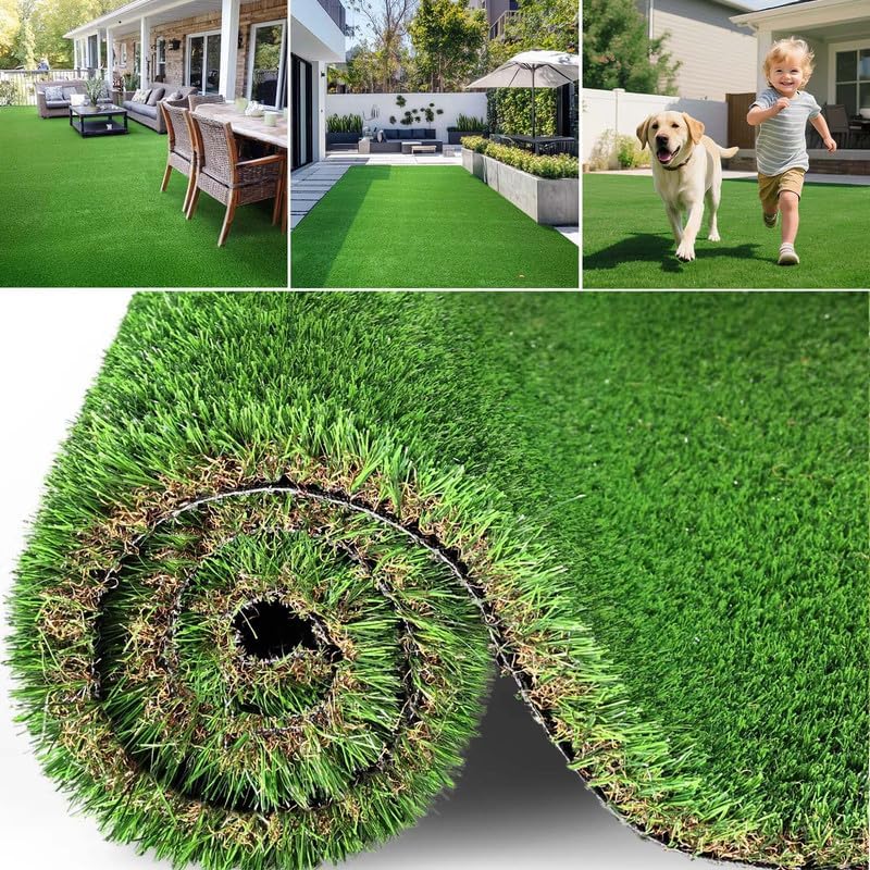 1FT x 12FT Realistic Artificial Grass Turf Roll, 0.8" Pile Height Dense Synthetic Lawn Carpet with Drainage Holes, UV-Resistant Fake Grass Mat for Outdoor Patio, Garden, Backyard, Landscaping