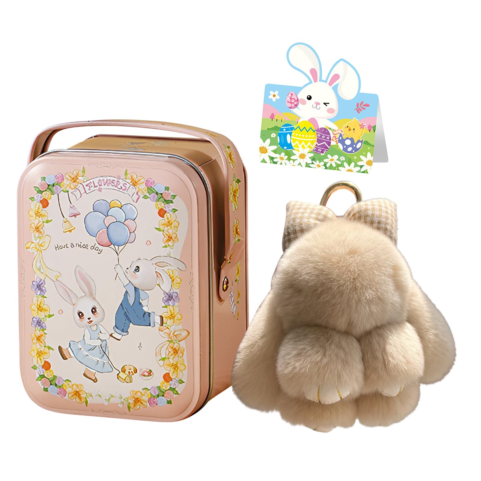 Siebkorb Unisex W Bunny In A Tin Plush Keychain, Lulu Plush Keyring Ith Tin Box, Fluffy Bunny Keychain For Easter Handmade Soft Bunny Keychain For Bags & Backpacks (W)