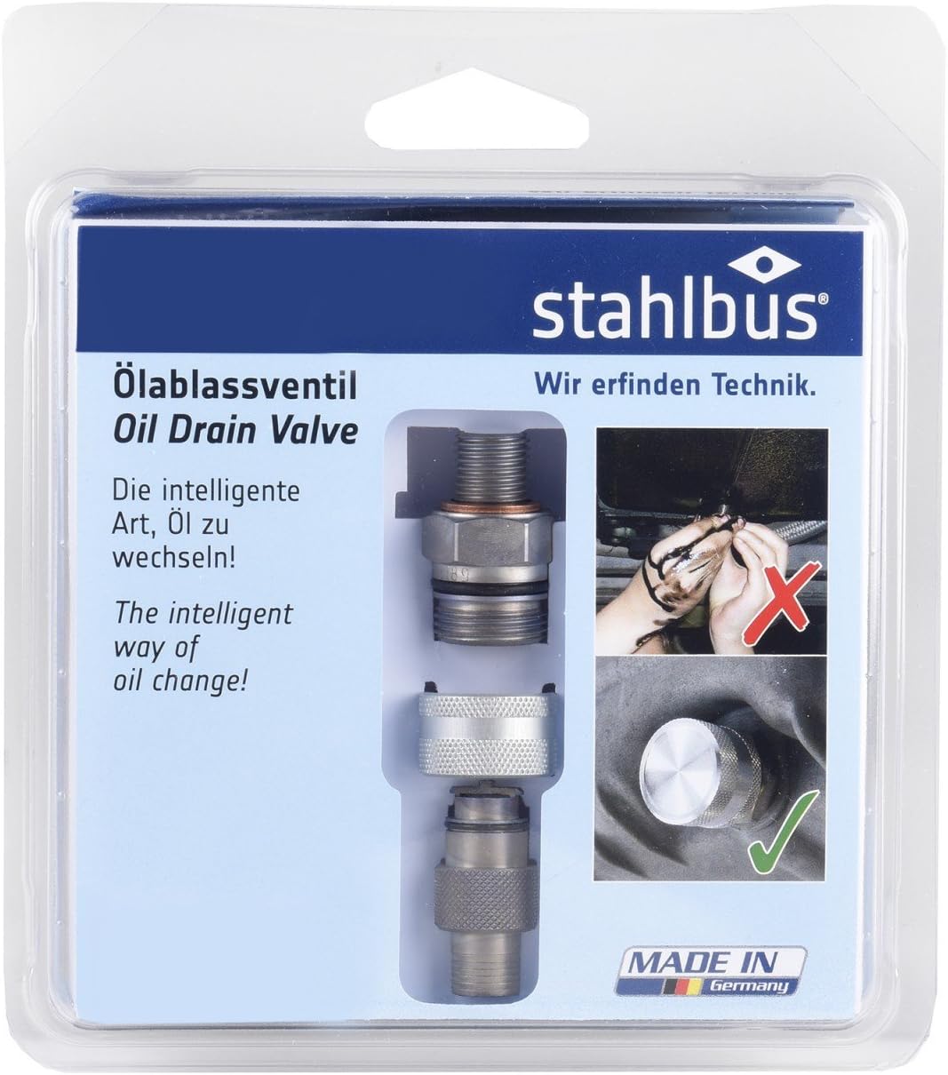 Stahlbus Oil Drain Valve Plug M24x1.5x12mm Steel - CLEAN, EASY, NO TOOL Oil Change - Includes Oil Drain Plug, Washer, Cap, Connector, Silicone Hose