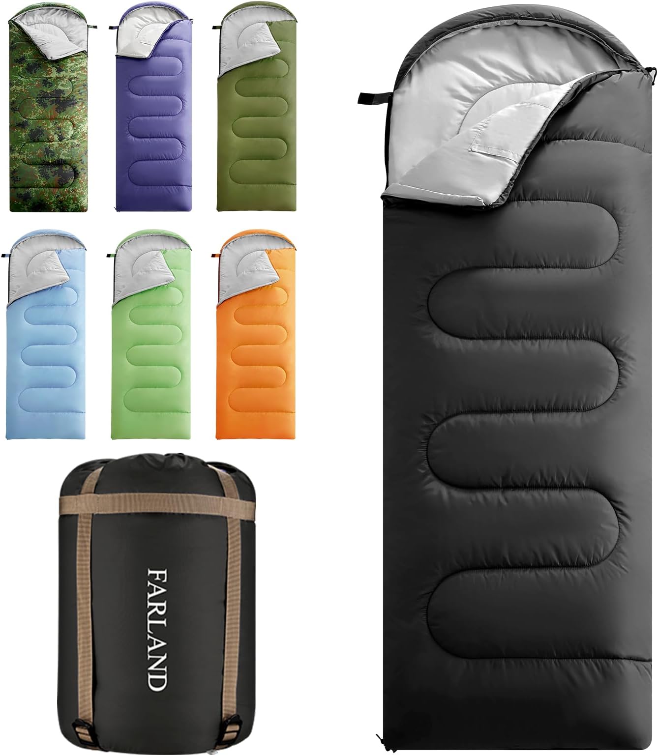 FARLAND Sleeping Bags Up to 14 F for Adults Teens Kids with Compression Sack Portable and Lightweight for 3-4 Seasons Camping Hiking Waterproof Backpacking and Outdoor