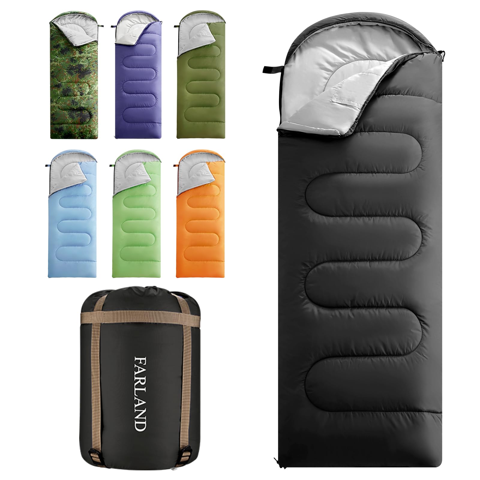 FARLAND Sleeping Bags 20℉ for Adults Teens Kids with Compression Sack Portable and Lightweight for 3-4 Season Camping, Hiking,Waterproof, Backpacking and Outdoors