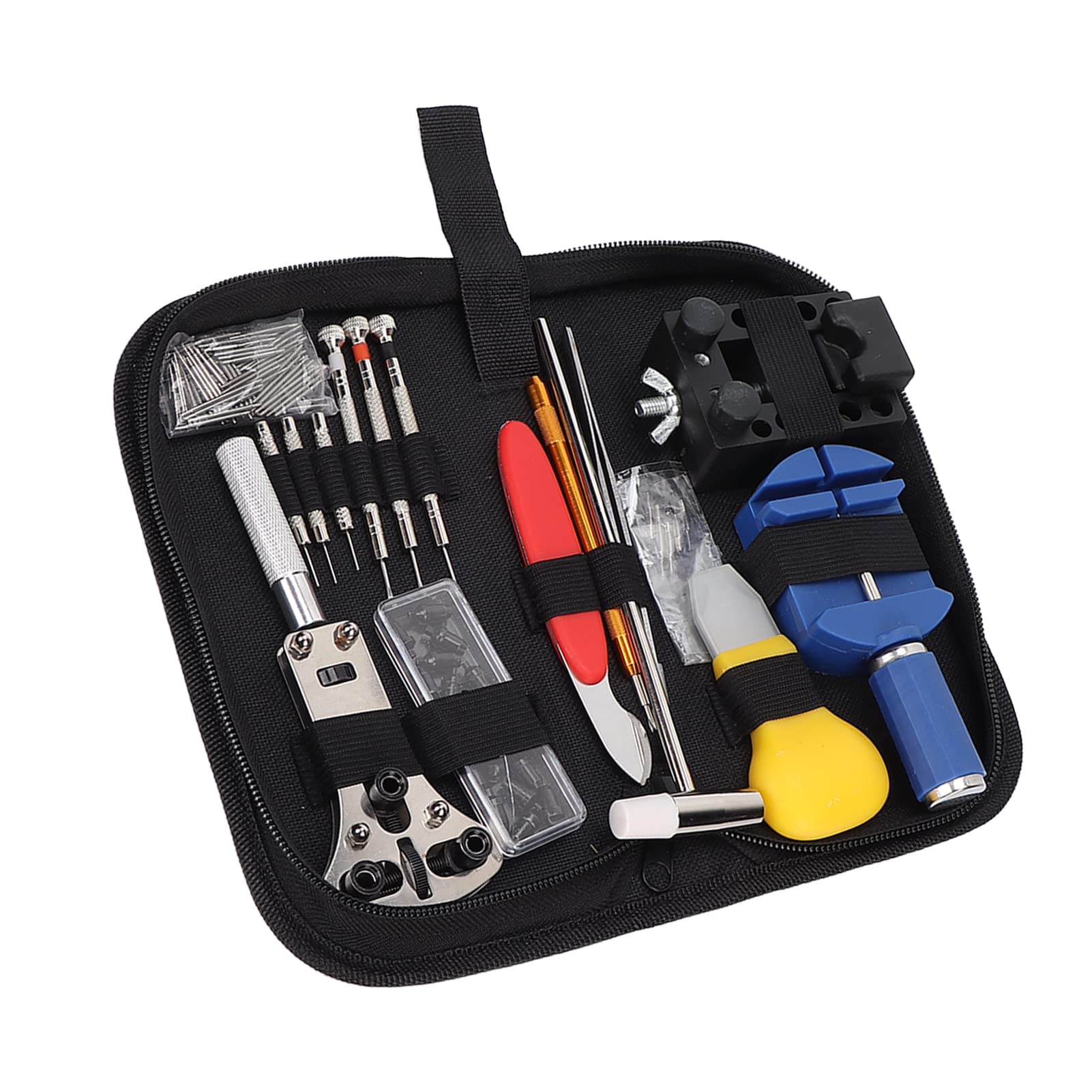 144-teiliges Uhrenreparaturset, Uhrenarmbandentferner, Federstegwerkzeug, Verstellbarer Gehäuseöffner, Uhrenreparaturwerkzeugsatz mit Stoffaufbewahrungstasche