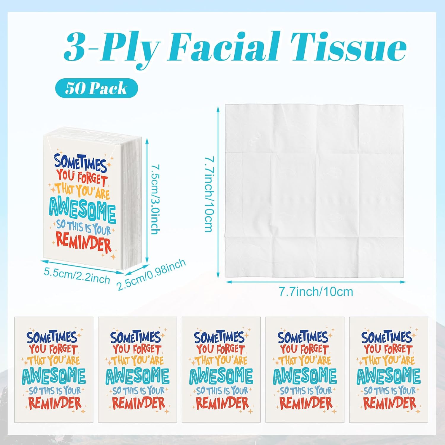 Outus 50 Pack Inspirational Pocket Tissues Travel Size 3 Ply Small Encourage Facial Tissues Individual Bulk 400 Sheets Inspirational Gift for Employee Coworker Teacher Nurse Wedding Travel - Image 2