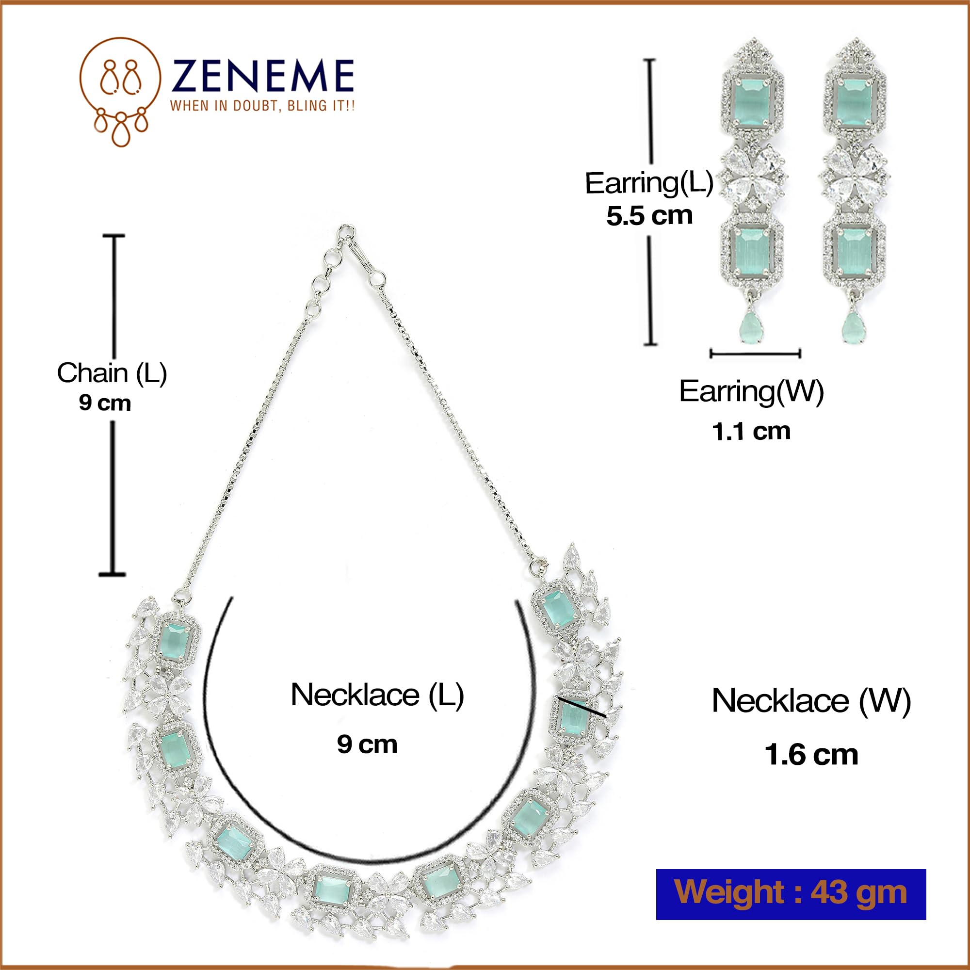 Rhodium-Plated American Diamond Necklace and Earrings Set
