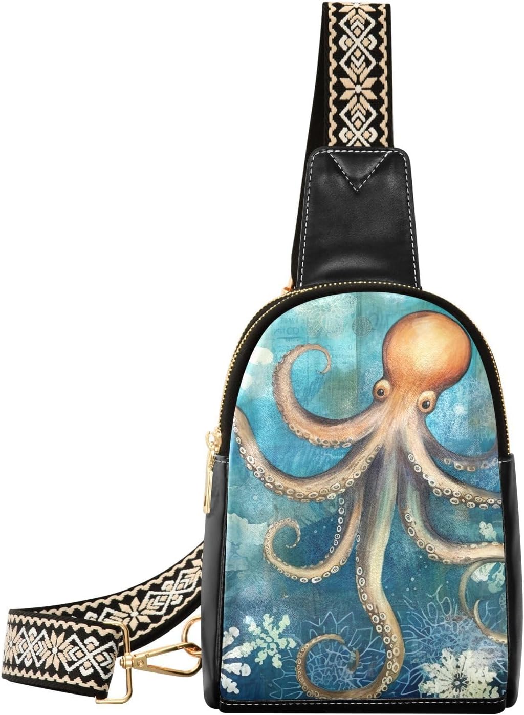 Sling Backpack Octopus Vintage Sling Bag for Women Crossbody Shoulder Bag Leather Fanny Pack Chest Bag for Travel Hiking 202A1783