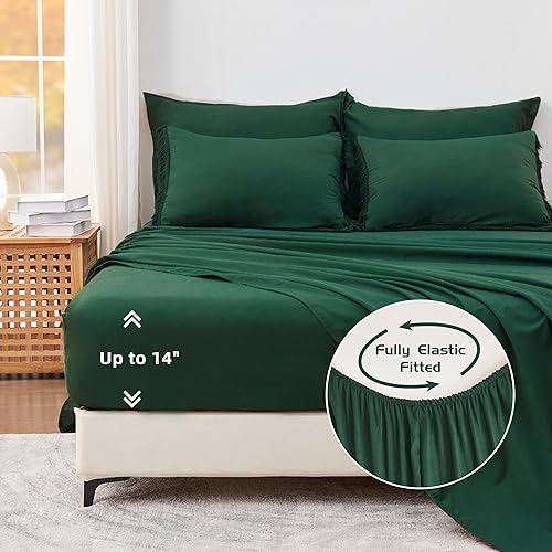 Miniatura 5 de Litanika Juego de edredón Queen con sábanas verde esmeralda oscuro, 7 piezas de cama en una bolsa, juego de ropa de cama bohemio con borlas, suave