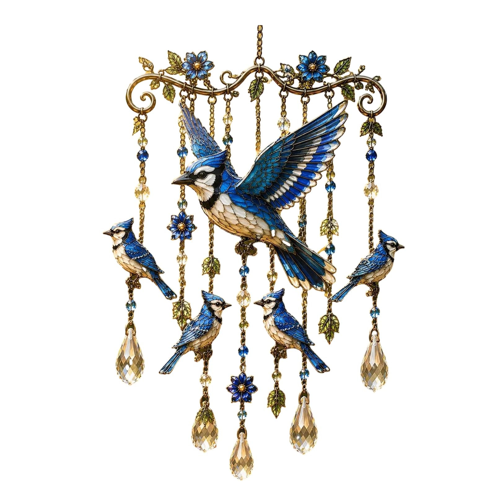 Hummingbird Wind Chime, Stained Glass Crystal Sun Catcher for Garden, Outdoor Decorative Hanging Pendant, 55cm Colorful Bird Yard Decor, Sympathy Gift for Grandma F