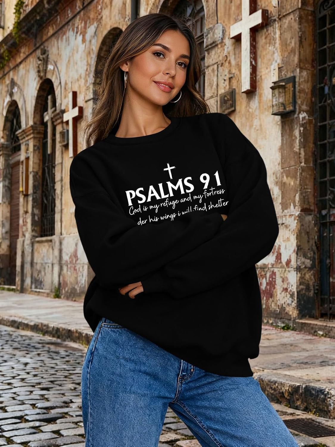Christian Sweatshirts for Women Oversized Faith Jesus Shirts Bible Verses Inspirational Long Sleeve Graphic Pullover - Image 3