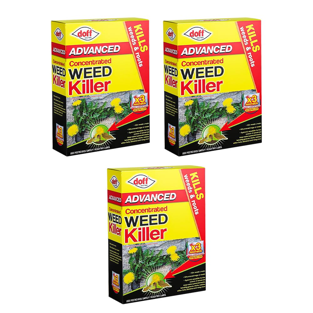 Zinnia 3 x Doff Advanced Concentrated Weedkiller 80ml Includes 3 Sachets For Powerful and Long-Lasting Tough Weeds & Roots Control