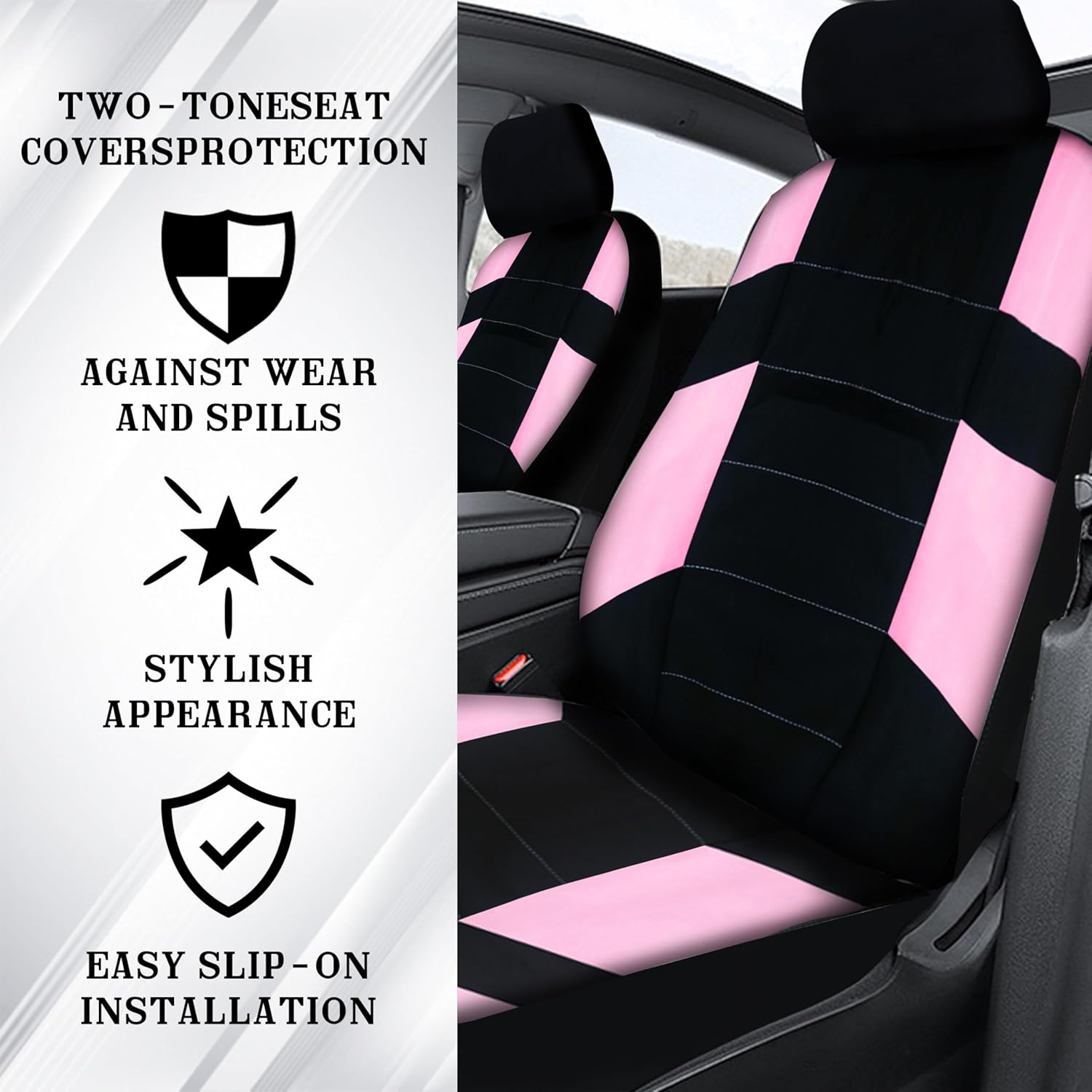Car Seat Cover Full Set,Universal Breathable Car Seat Cove,Waterproof Floor Mats,Fit Sedans,Cars,Vans,SUV,Truck (Pink)