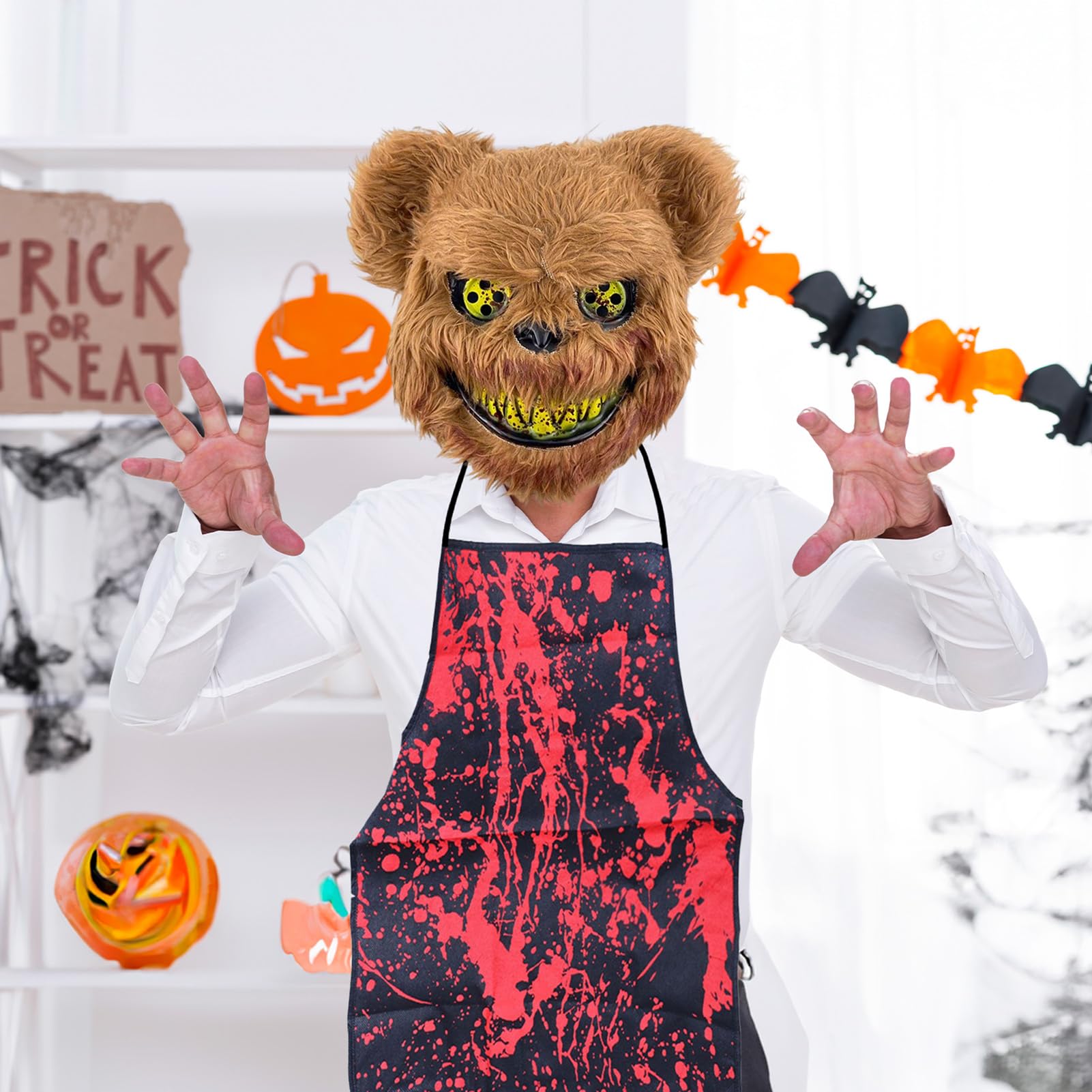 Halloween Straszna Maska, Kostium Horroru Niedźwiedź Straszny, Maska Grozy dla Dorosłego Dziecka, maska niedźwiedzia z horroru na Halloween karnawał impreza Cosplay Przebierana