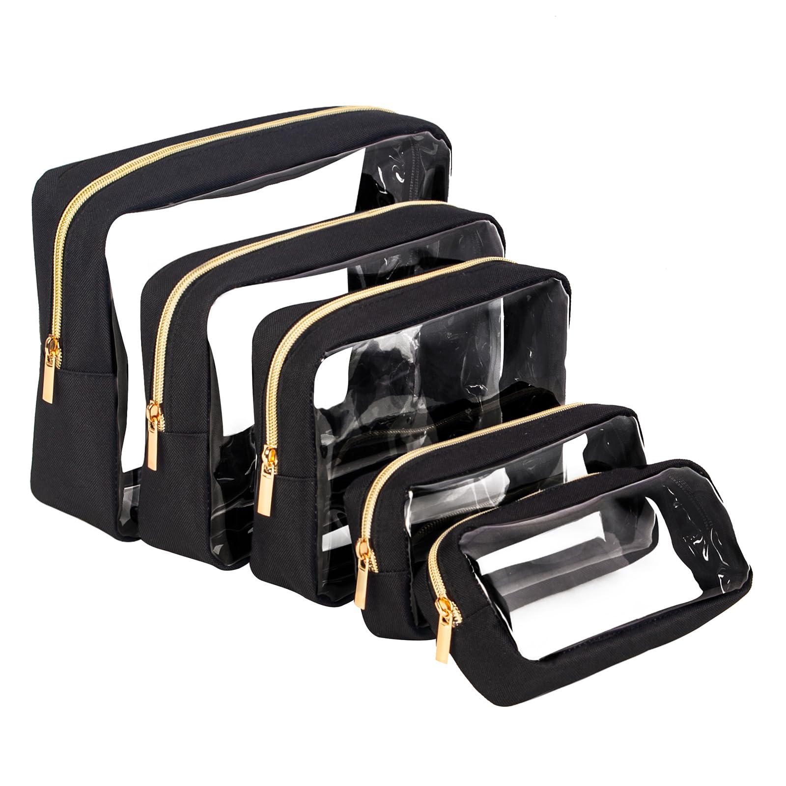 Remobia Hicol TSA Approved 5-Piece Diaper Bag Organizer Pouch Set Clear Waterproof TPU Kids Toiletry Storage Set Travel Packing Clutch Cube Bags for Baby Nursing, Black, 5 size a set, Cute-image-29