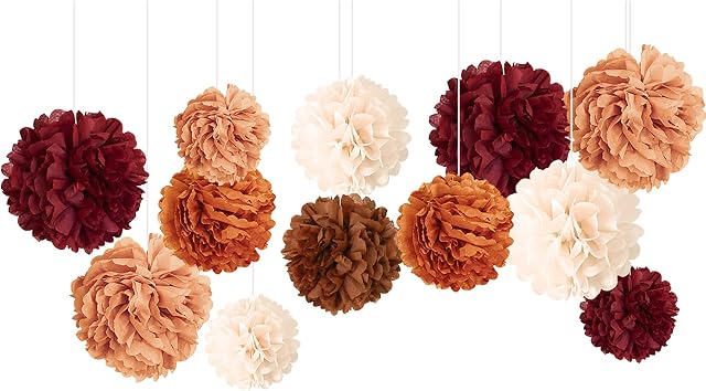 NICROHOME Wedding Party Decorations, 12 PCS Burnt Orange Tissue Paper Pom Poms for Thanksgiving, Retro Wedding, Birthday, Engagement, Baby Shower, Bridal Showers, Vintage Party